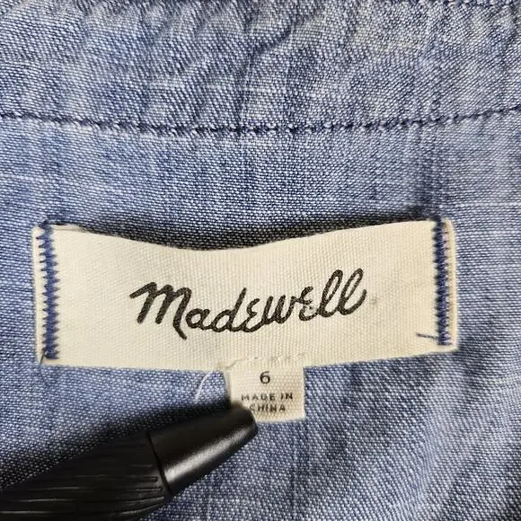 Madewell Midi Shirt Dress 6 Chambray Denim Pleated Cottage Blue Button Western - Picture 16 of 16
